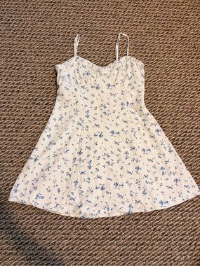 White and Blue Floral Spaghetti-Strap Kids Dress